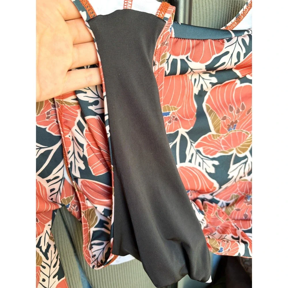 Seea Coral Floral Long Sleeve One-Piece Swimsuit - Black Background